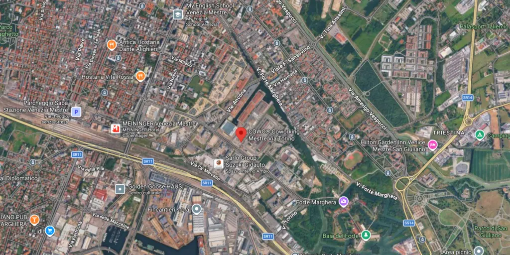 Mappa posizione coworking Venezia Mestre in Via Torino vicino stazione ferroviaria